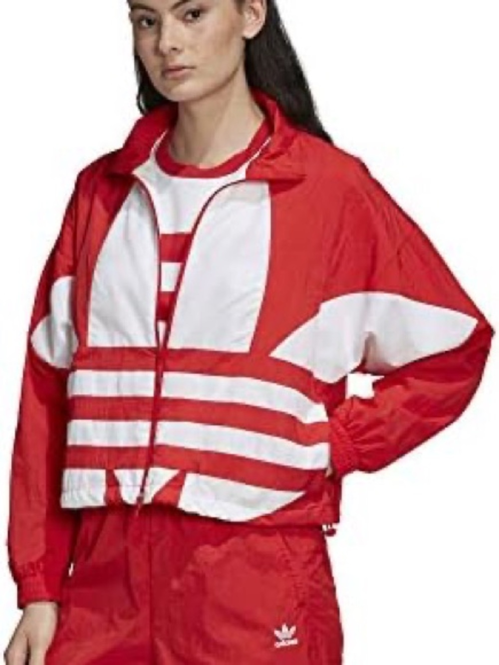 Adidas Originals Big Trefoil Full Zip Cropped Womens Track Jackets Size M red